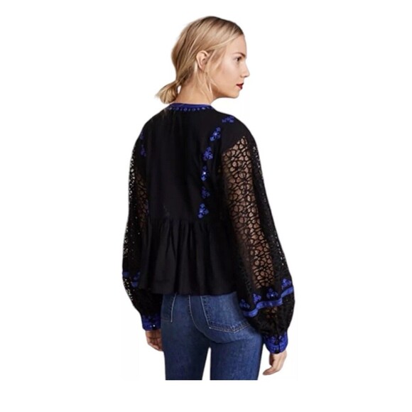 Free‎ People Black Lace Balloon Long Sleeve Boogie All Night Womens Size S Boho - Picture 9 of 9